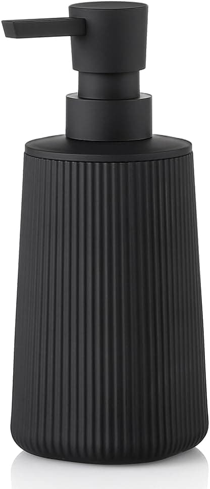 YAUKPH Small Soap Dispenser for Bathroom and Kitchen, Matte Black, Modern Farmhouse Striped Style