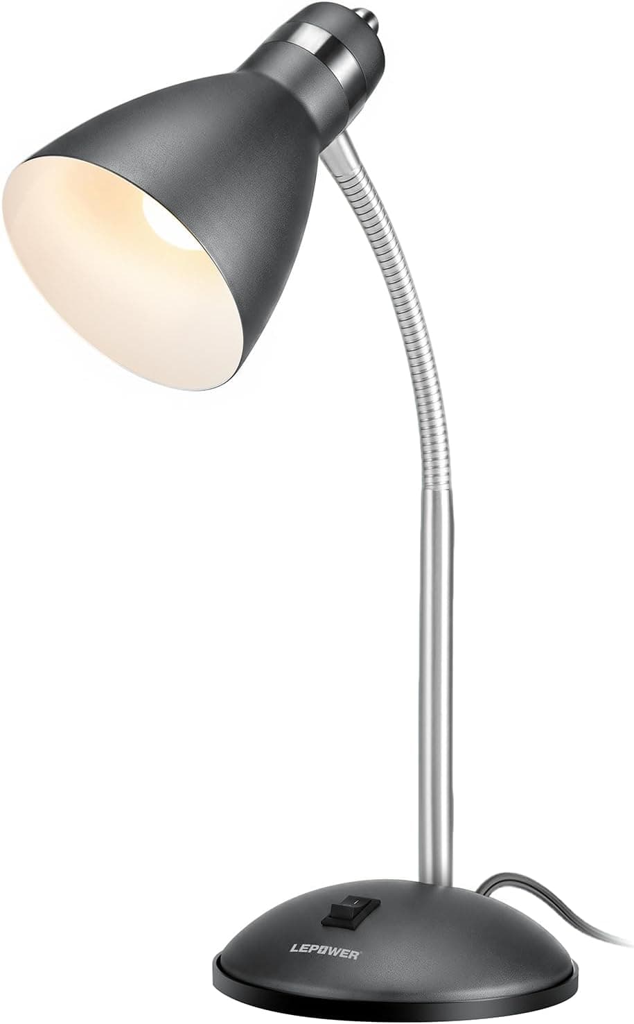 LEPOWER Metal Desk Lamp, Adjustable GooseNeck Reading Light for Bedroom, Compact & Sturdy, Space-Saving for Bedside & Dorm, E26 Table Lamp