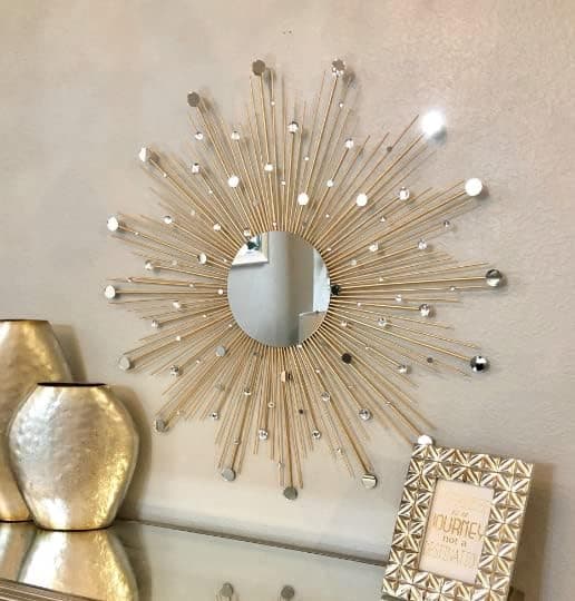 Generic 29" Gold Sunburst Wall Mirror, Hand-Crafted with Diamond Gems
