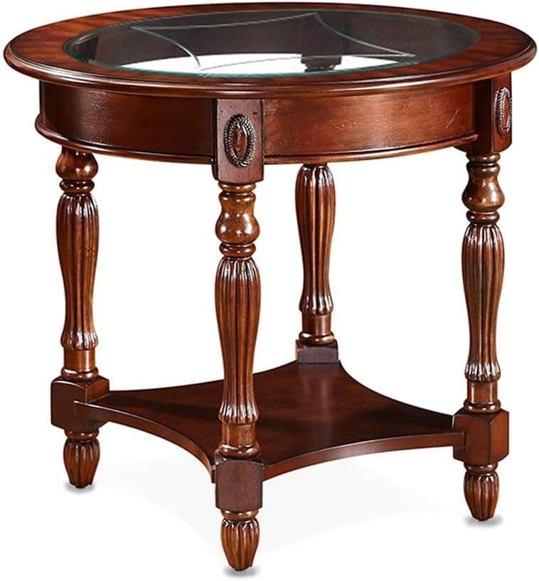 Traditional Solid Wood Oval End Table with Glass Top