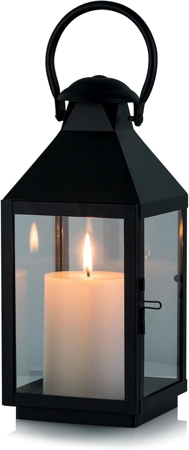 NUPTIO Black Decorative Candle Lantern, Metal Pillar Candle Holder for Table Centerpiece, 10.2in Tall