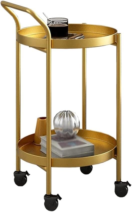 Metal Rolling Bar Cart with Wheels, Slim 2 Tier