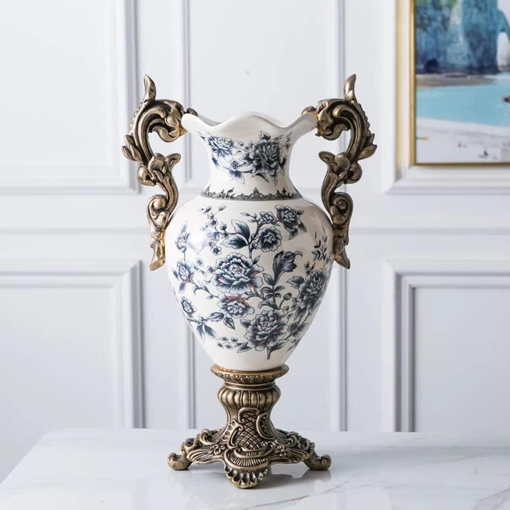 Magcolor Tall Table Modern Vase, Large Ceramic Flower Vase 16.5 inch, Blue and White