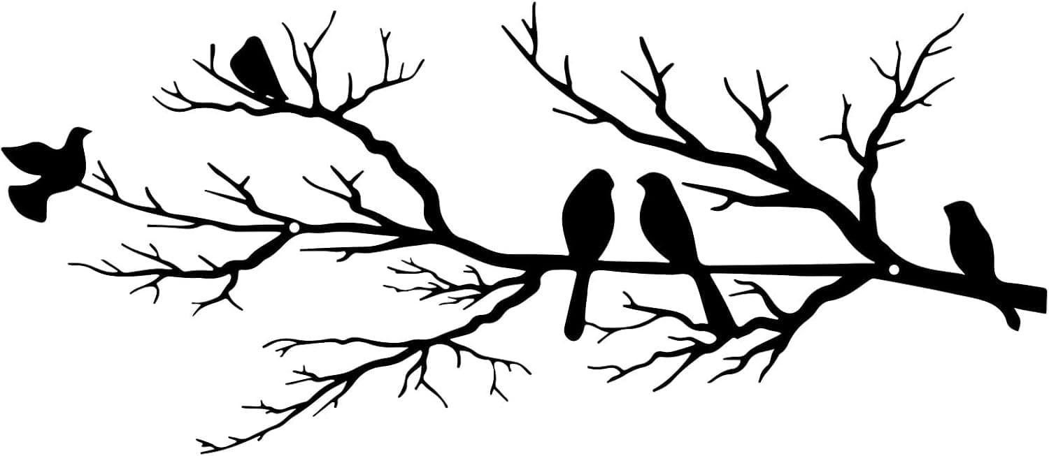 ESTART Metal Birds Wall Art, Vivid Birds on Branch Silhouette Wall Decor with Leaves, Outdoor Hanging Wall Sculpture for Home, Balcony, Garden