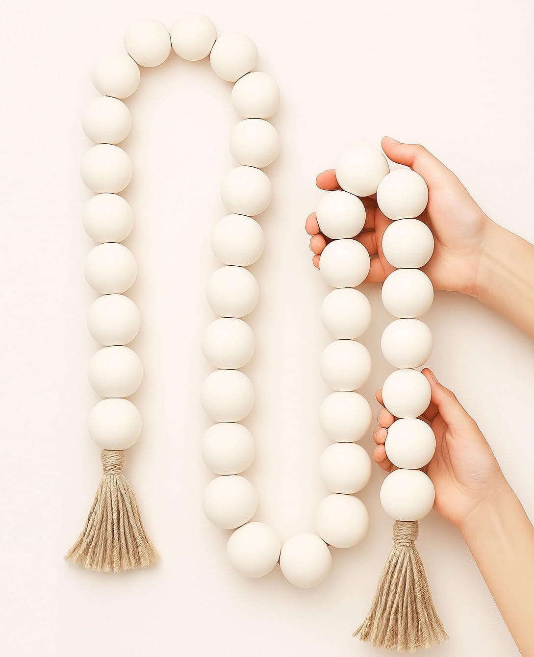 AceList 72in Large Wood Bead Garland Decorative Beads with Tassels, Long Wooden Beads Garland, Coffee Table Decor, Perfect Boho Farmhouse Bookshelf Mantel Tray Centerpiece Ornament (1.5" Diameter)