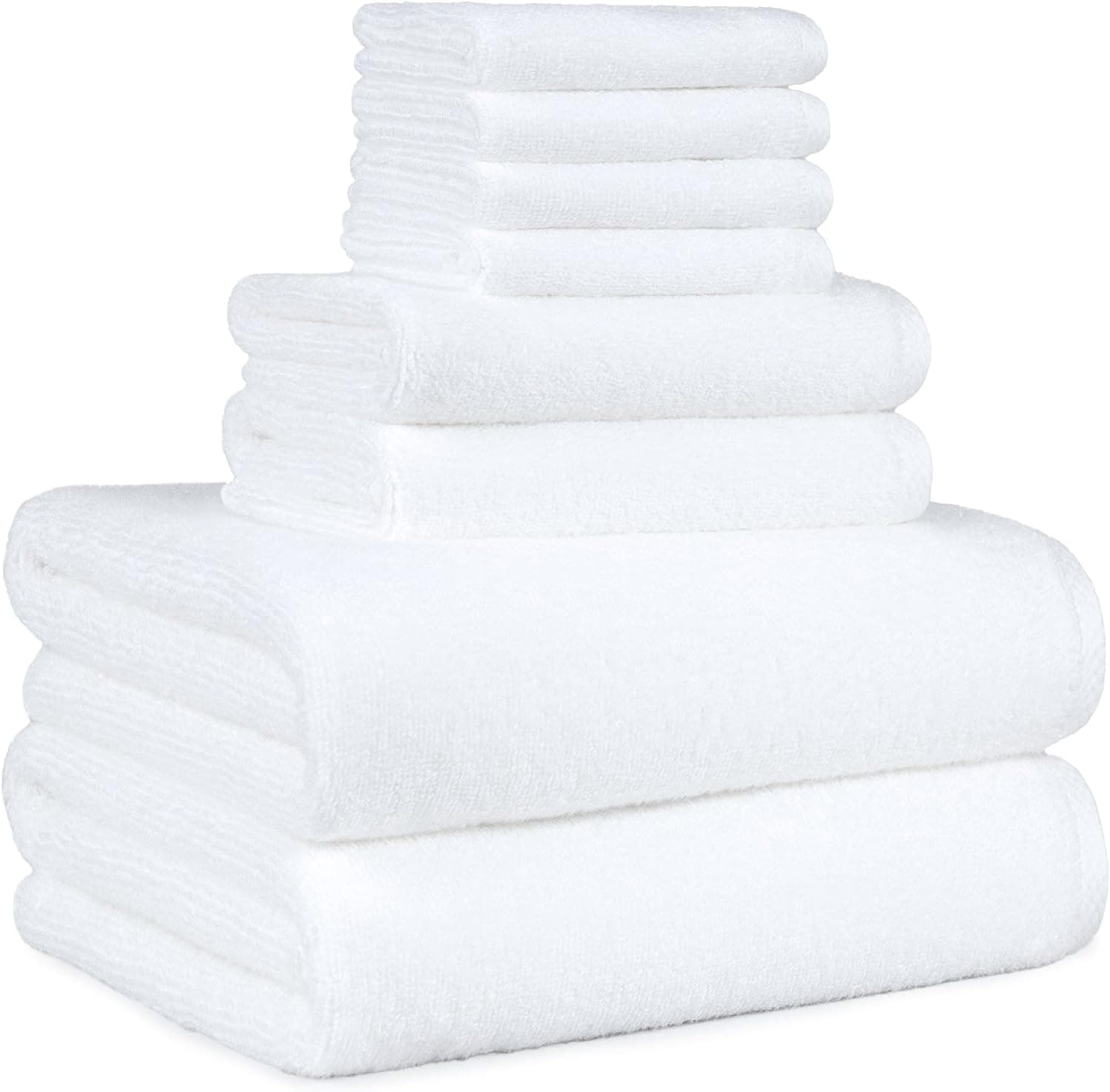 Amazon Basics 100% Cotton Soft Quick-Dry 8-Piece Towel Set, Bath Towels, Hand Towels, Washcloths, White