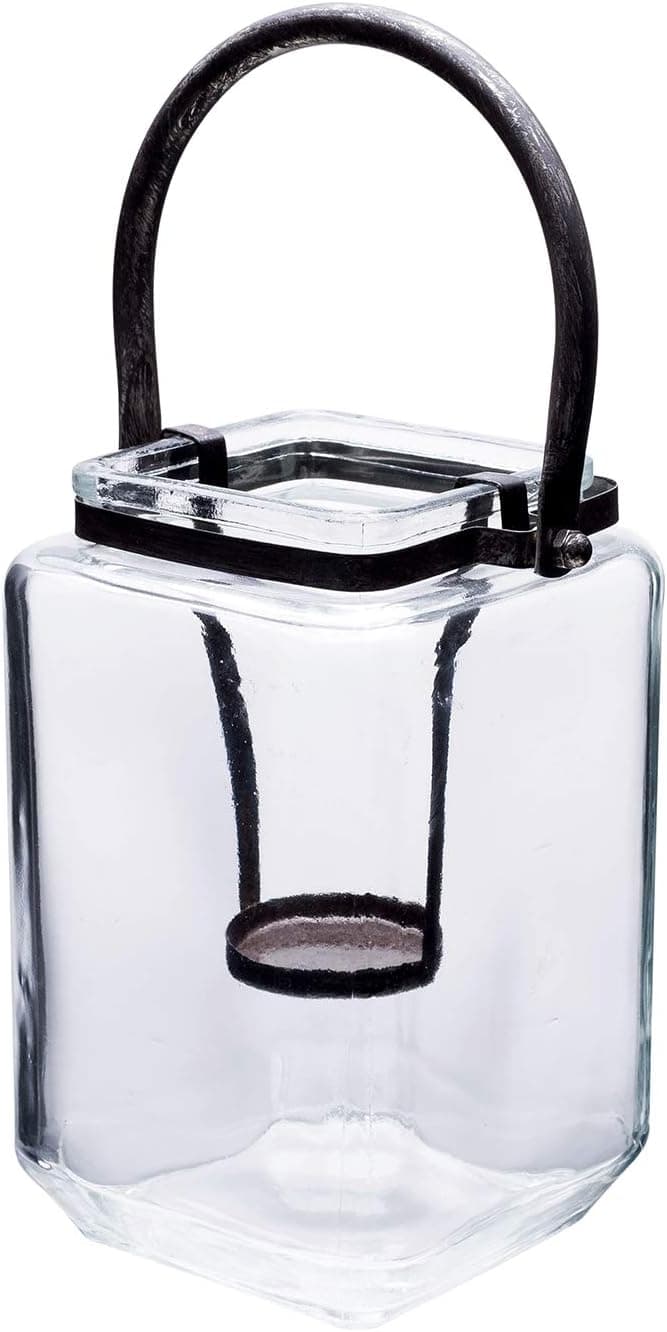 Diamond Star Glass Candle Lantern, Decorative Candle Holder with Metal Handle, Medium