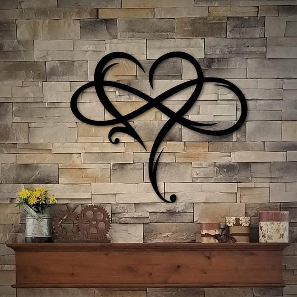 Infinity Heart Wall Decor, Unique Infinity Heart Metal Art Wall Decor Love Sign Steel Wall Plaques for Bedroom, Living Room
