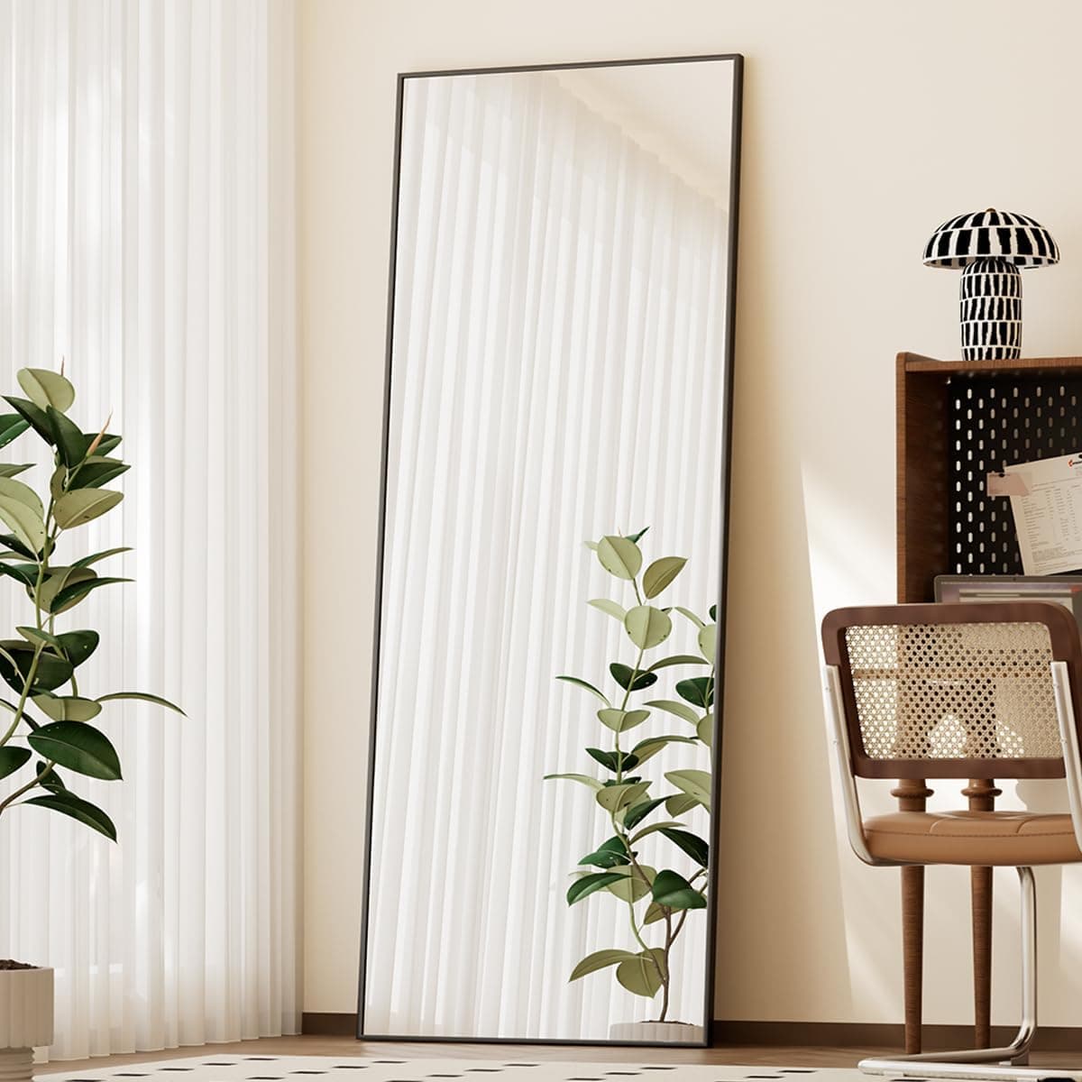 BEAUTYPEAK Full Length Mirror with Stand, 56"x21", ShatterVue Tempered Glass, Black