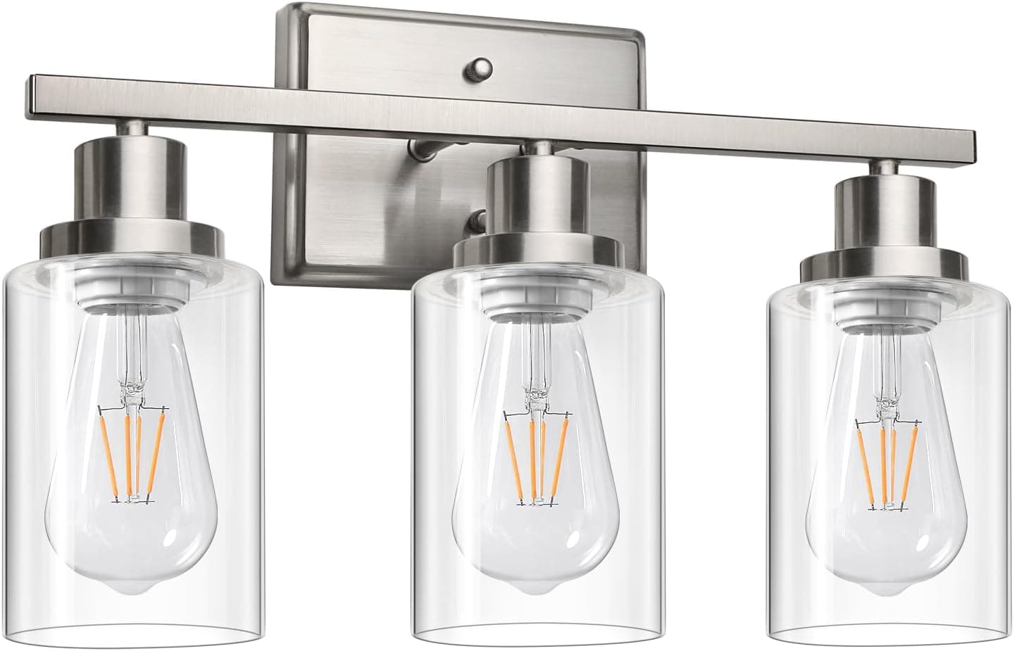 Ascher Bathroom Vanity Light Fixtures, 3 Light Wall Sconces Lighting with Clear Glass Shade, Brushed Nickel Wall Lights for Mirror