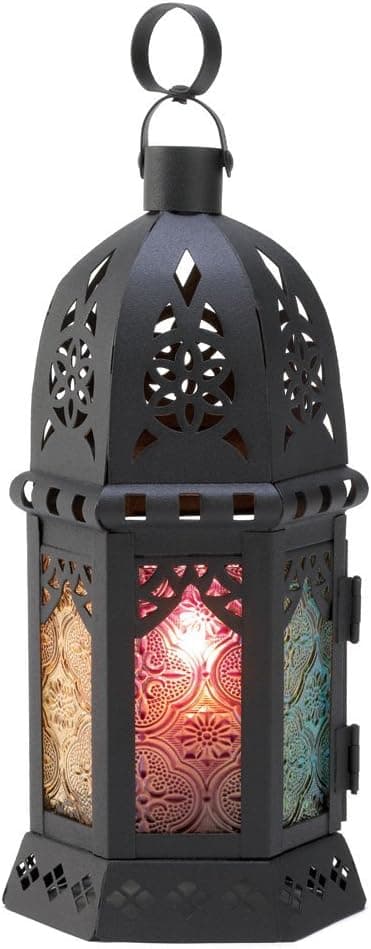 Candle Lantern Holder, Black Decorative Lantern for Candles, Stained Glass