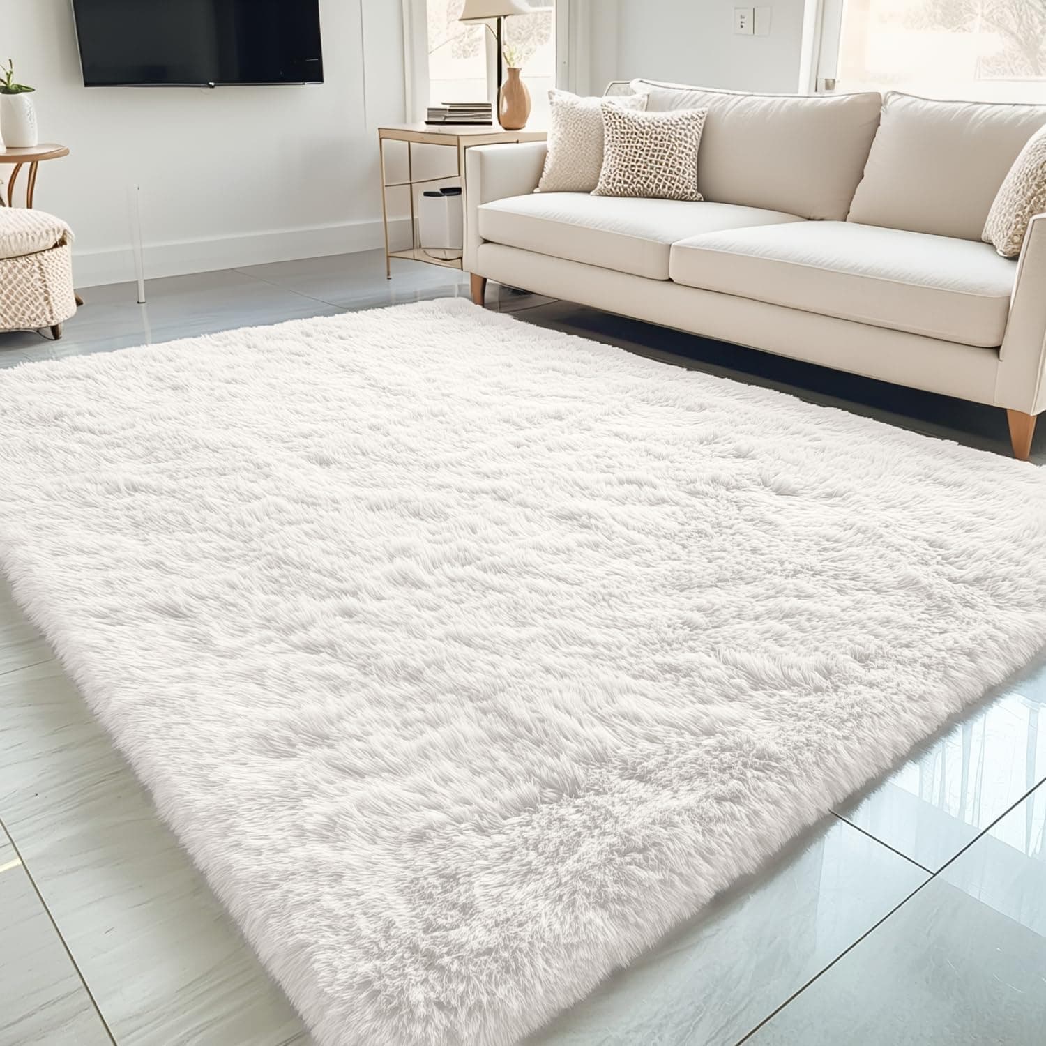 OLANLY 5x8 Machine Washable Large Area Rug for Living Room, Ivory