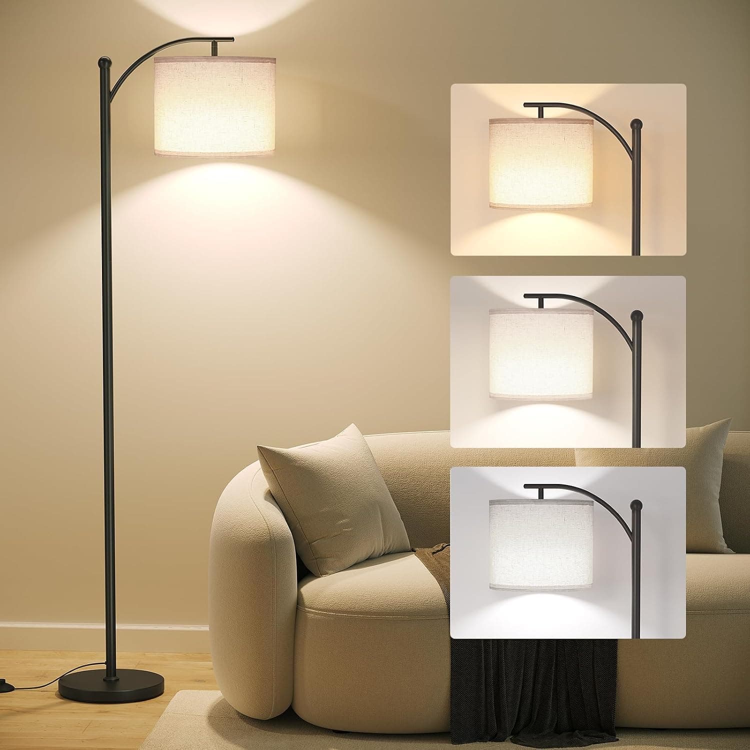 SUNMORY Arc Floor Lamp, Modern Floor Lamp with 3 Color Temperatures Bulb, Metal Standing Lamp with Adjustable Hanging Lampshade