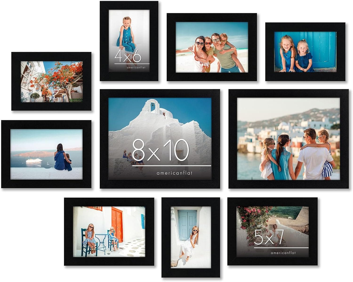 Americanflat Set of 10 Picture Frames with Shatter-Resistant Glass, Black