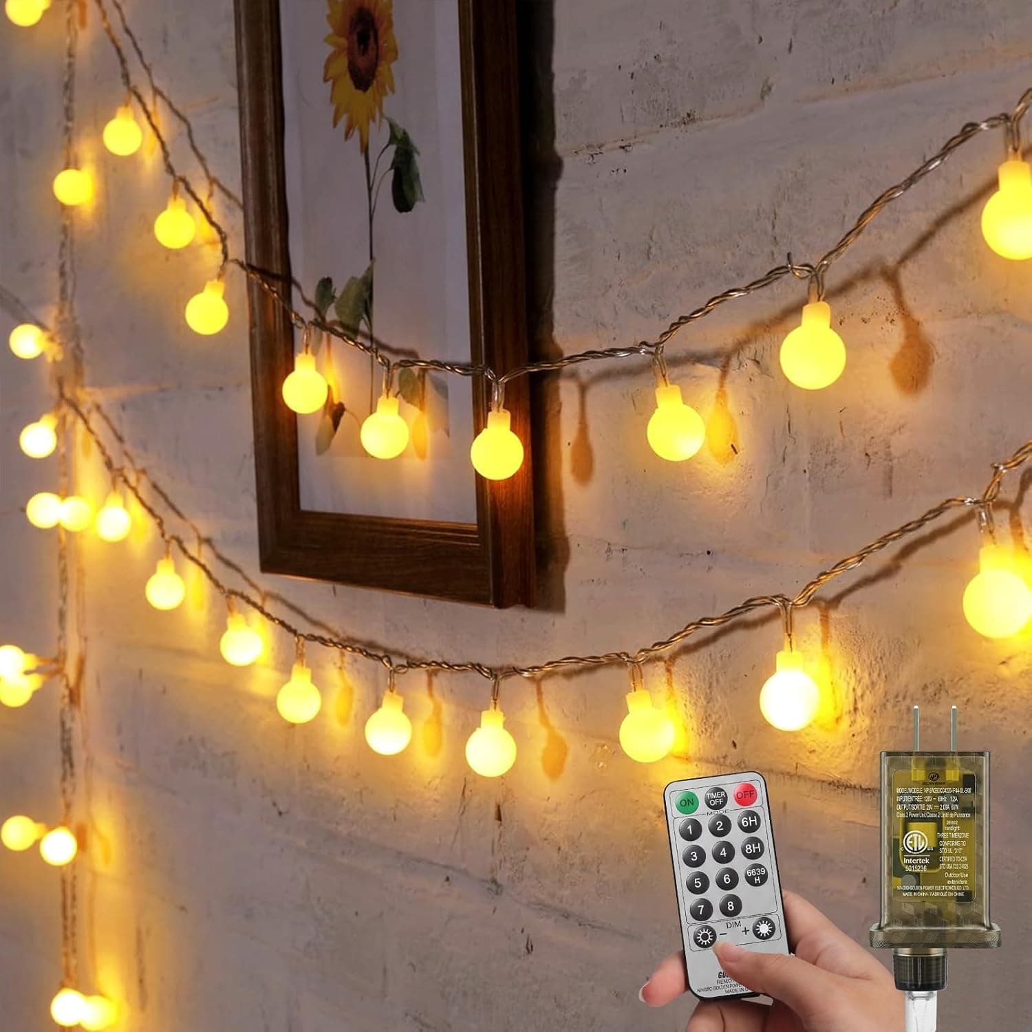 Minetom Globe String Lights, 33 Feet 100 Led Fairy Lights Plug in, 8 Modes with Remote Mini Globe Lights for Indoor Outdoor Bedroom Party