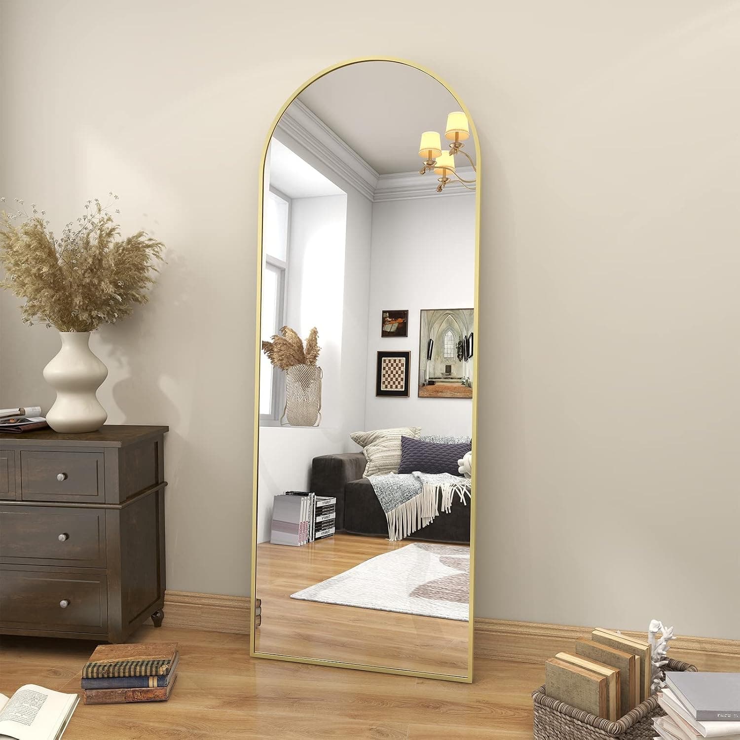 BEAUTYPEAK 64"x21" Arch Floor Mirror, Full Length, Hanging or Leaning, Gold