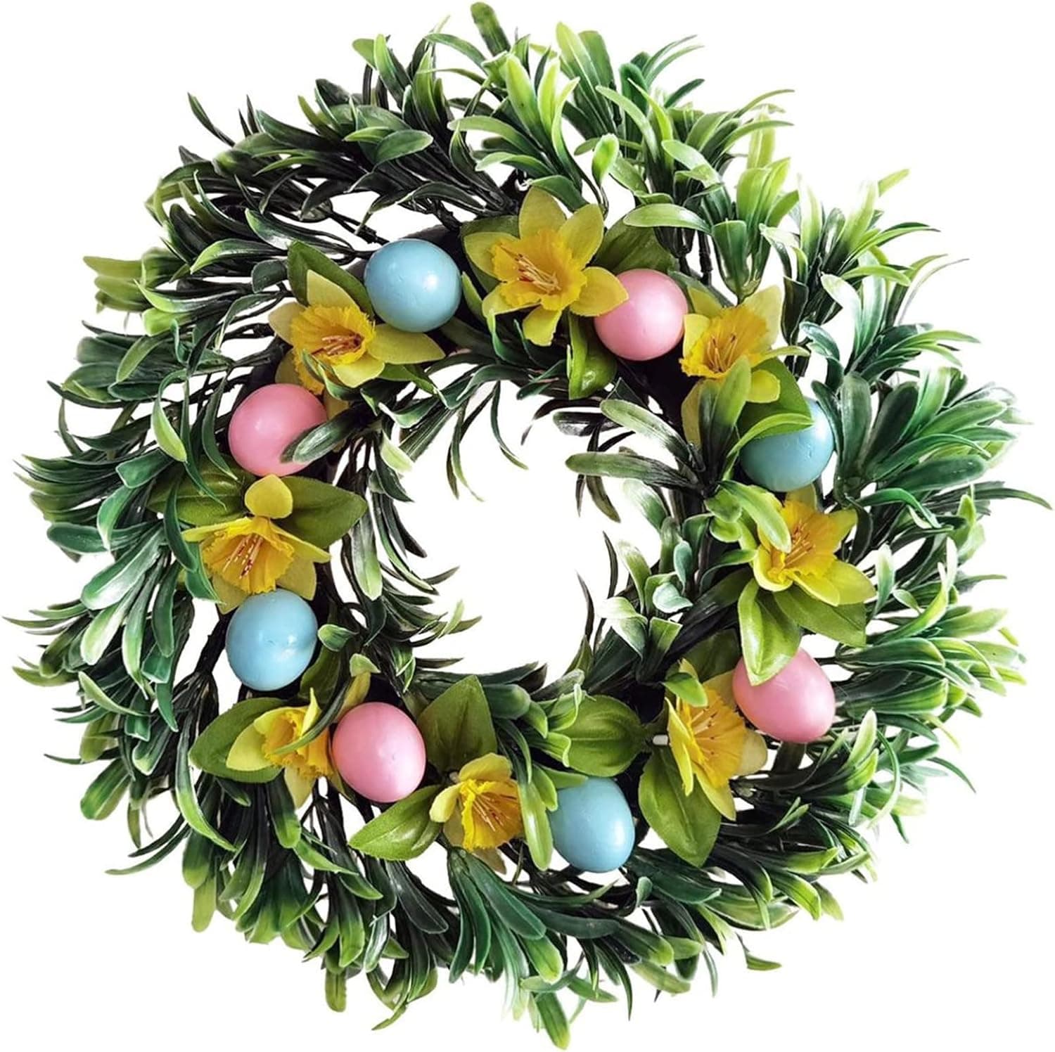 Easter Decorations Artificial Wreath Bunny Garland with Easter Eggs, Flowers and Green Leaves