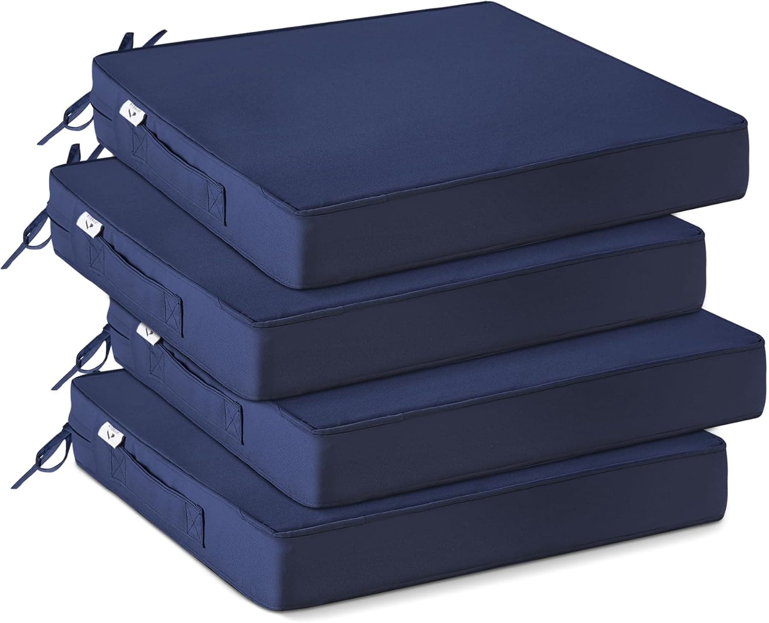 IPYNBAP Outdoor Chair Cushions Set of 4, Waterproof Outdoor Seat Cushions for Patio Furniture, Patio Chair Cushion with Handle and Ties, 19" x 19" x 3", Navy Blue