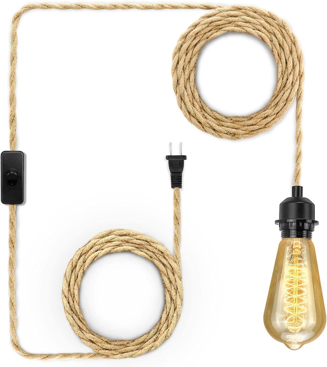 LYOOWNG Plug in Pendant Light Cord, 15FT Hanging Lights Cord, DIY Lamp Kit, Hemp Rope Hanging Light Kit with On/Off Switch
