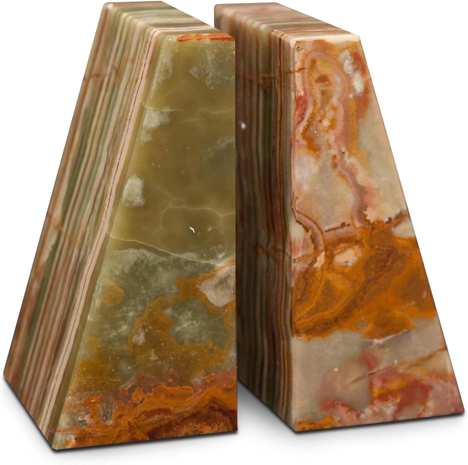 Modern Wedge Marble Bookends, Hand Carved Polished Stone with Non-Slip Rubber Pads