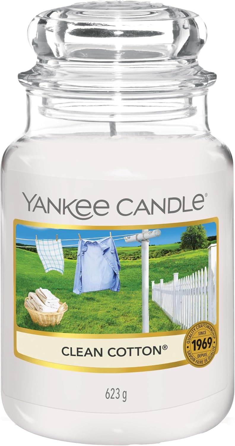 Yankee Candle Large Jar Scented Candle, Clean Cotton, Up to 150 Hours Burn Time