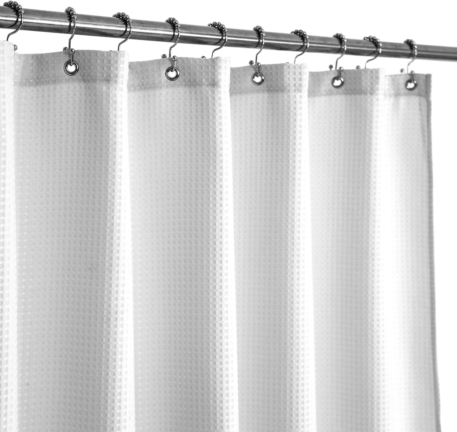 Barossa Design Waffle Weave Fabric Shower Curtain, White, 71x72, 230GSM Heavyweight