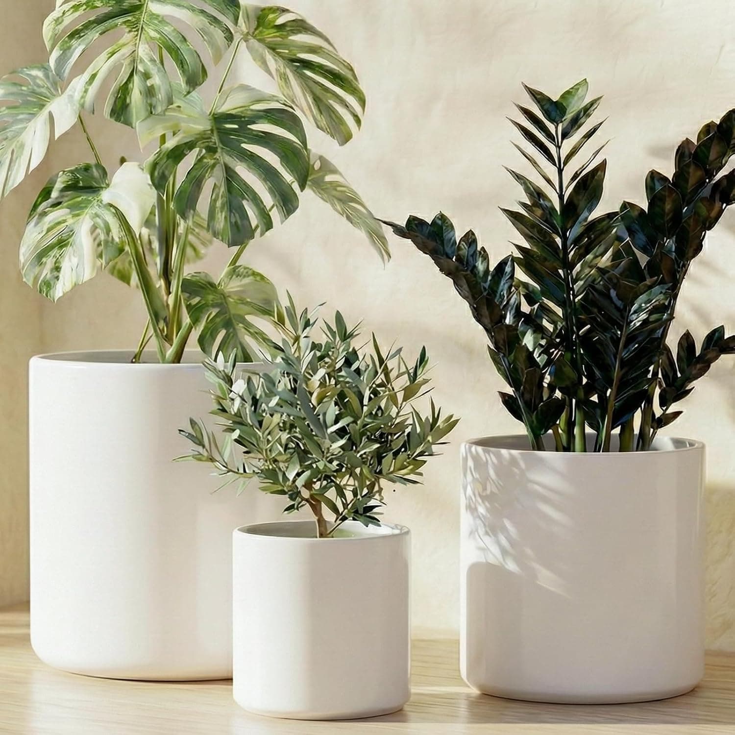 LE TAUCI Ceramic Pots for Plants, 10/8/6 Inch Indoor Planters with Drainage Hole, Set of 3