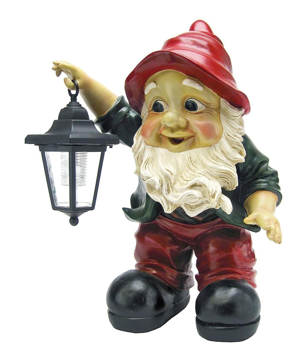 Design Toscano QL30314 Solar Garden Gnome Statue - Edison Gnome with Solar Lantern - Outdoor Garden Gnomes - Lawn Gnome Statues, full color