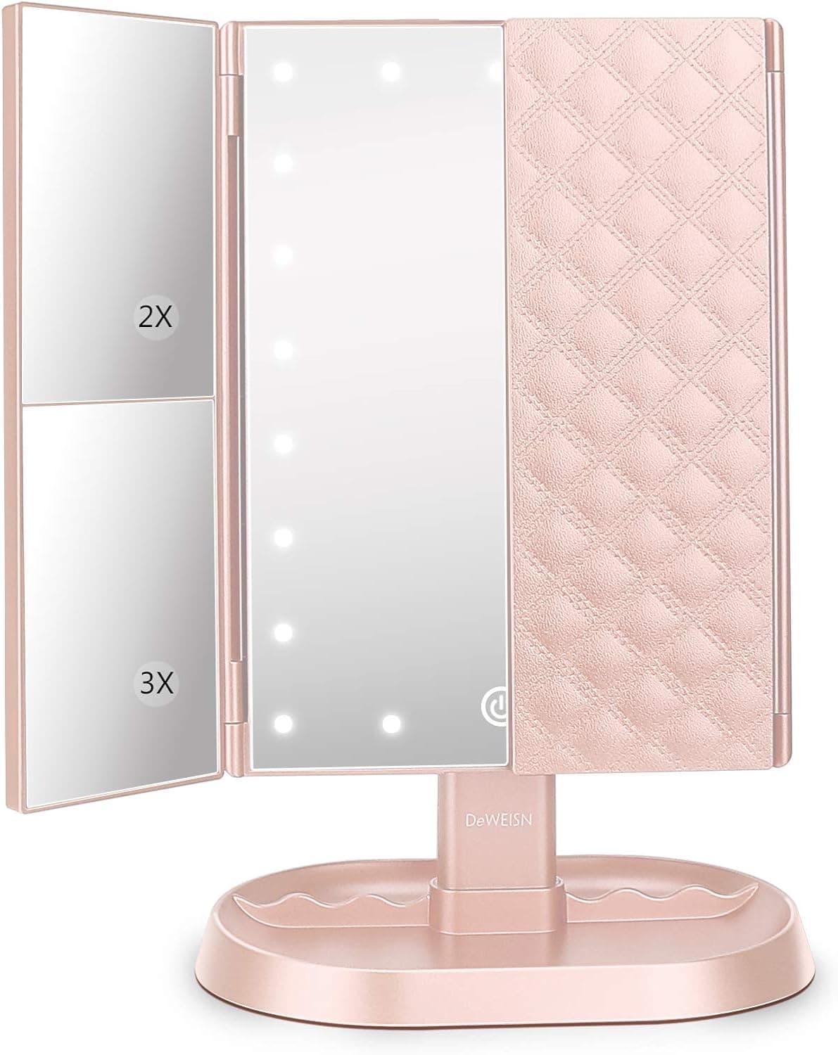 deweisn Trifold Lighted Vanity Makeup Mirror with 21 LED Lights, 1x/2x/3x Magnification