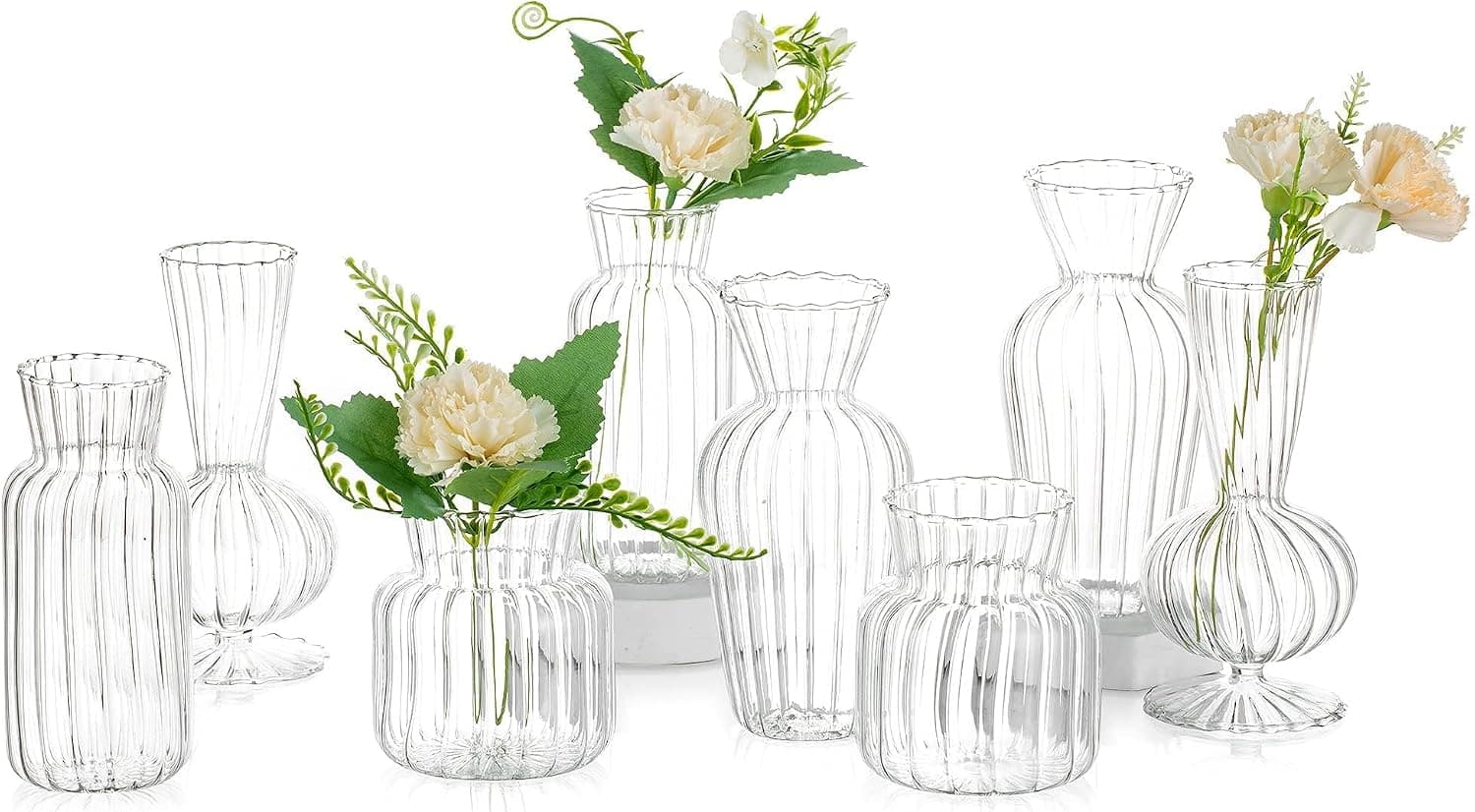 Glasseam 8Pcs Small Mini Flower Bud Vases, Modern Clear Glass Centerpiece Set