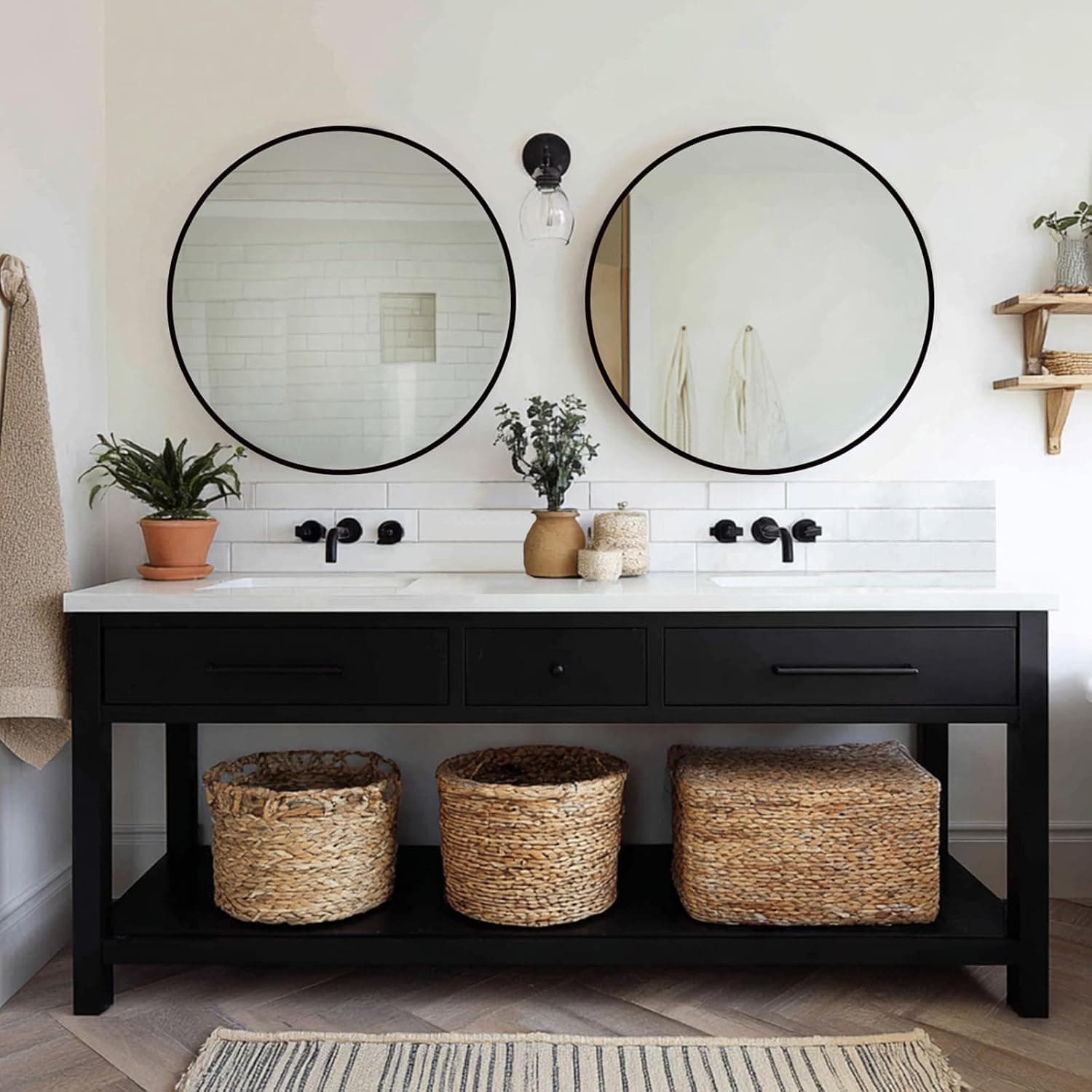 Sunniry Black Round Mirror 24 inch, 2 Pack Black Circle Mirror
