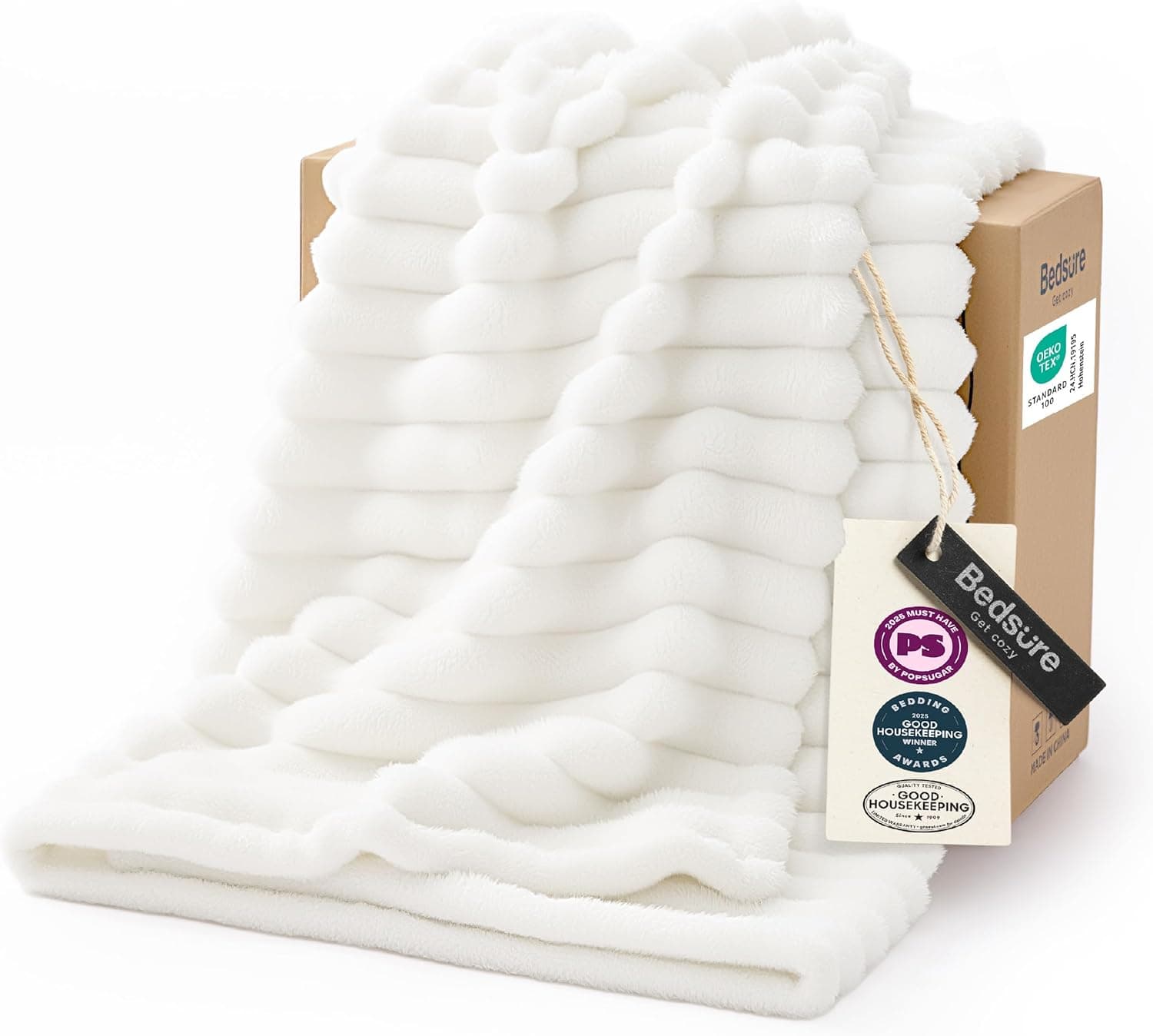 Bedsure GentleSoft White Throw Blanket for Couch, Off White, 50x60 Inches
