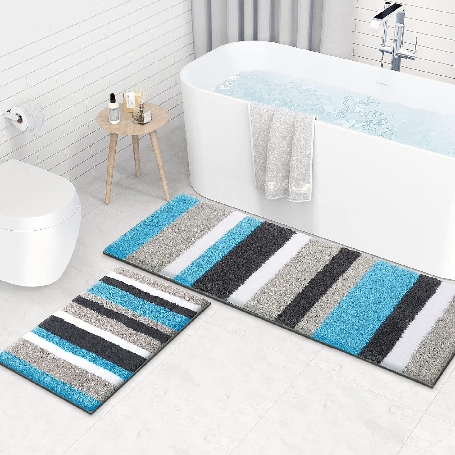 KMAT Luxury Bathroom Rugs Bath Mat, 18"x26", Non-Slip Fluffy Soft Plush Microfiber, Green-Grey