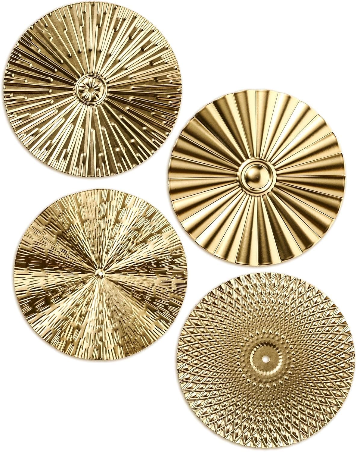 Hicarer 4 Pcs 12 Inch Metal Wall Art Decor Sunburst Hanging Metal Artwork Decorations for Home, Living Room, Office (Gold)