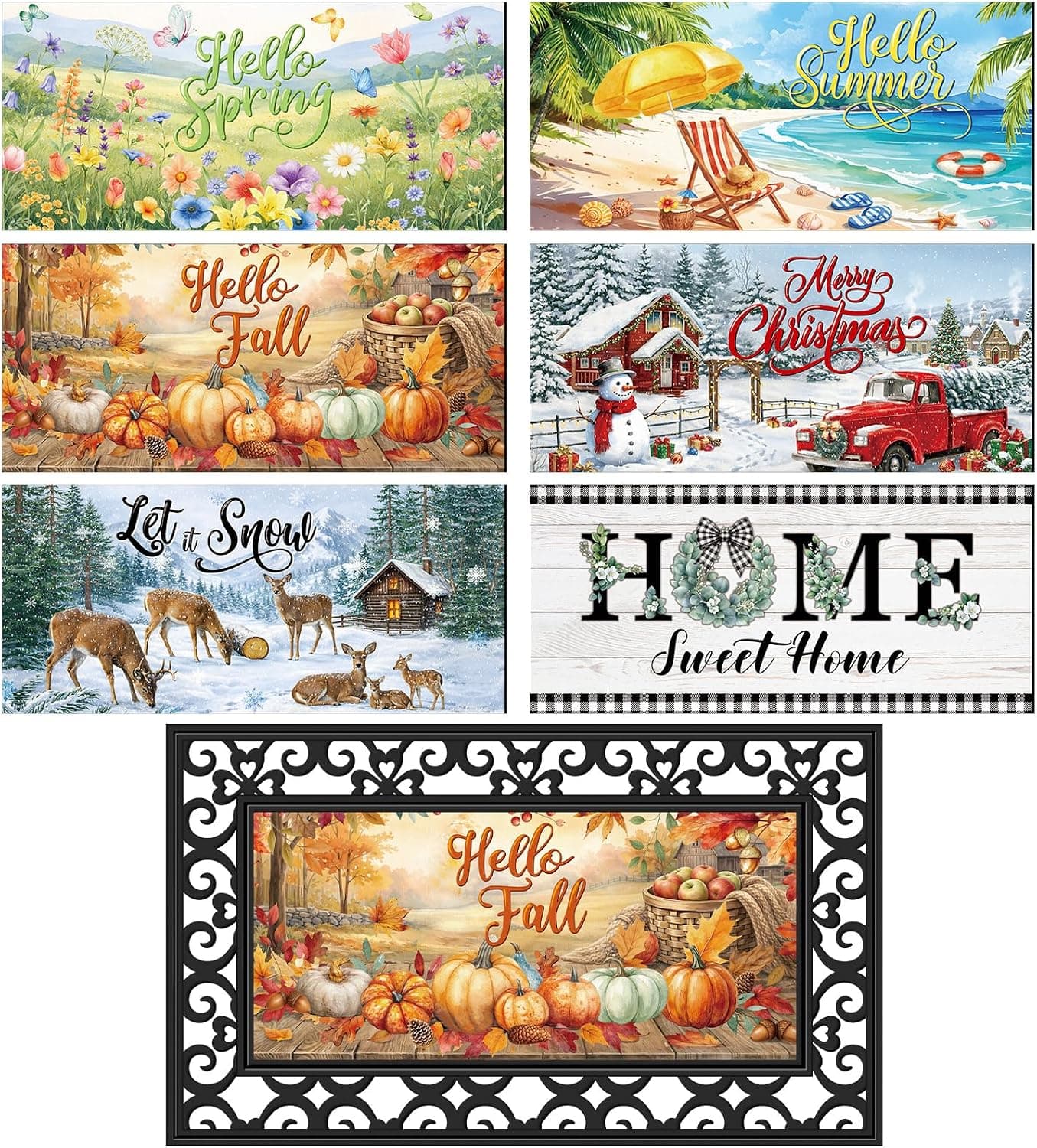 Tinideya 6pc Seasonal Doormat Inserts Interchangeable Welcome Entrance Doormats