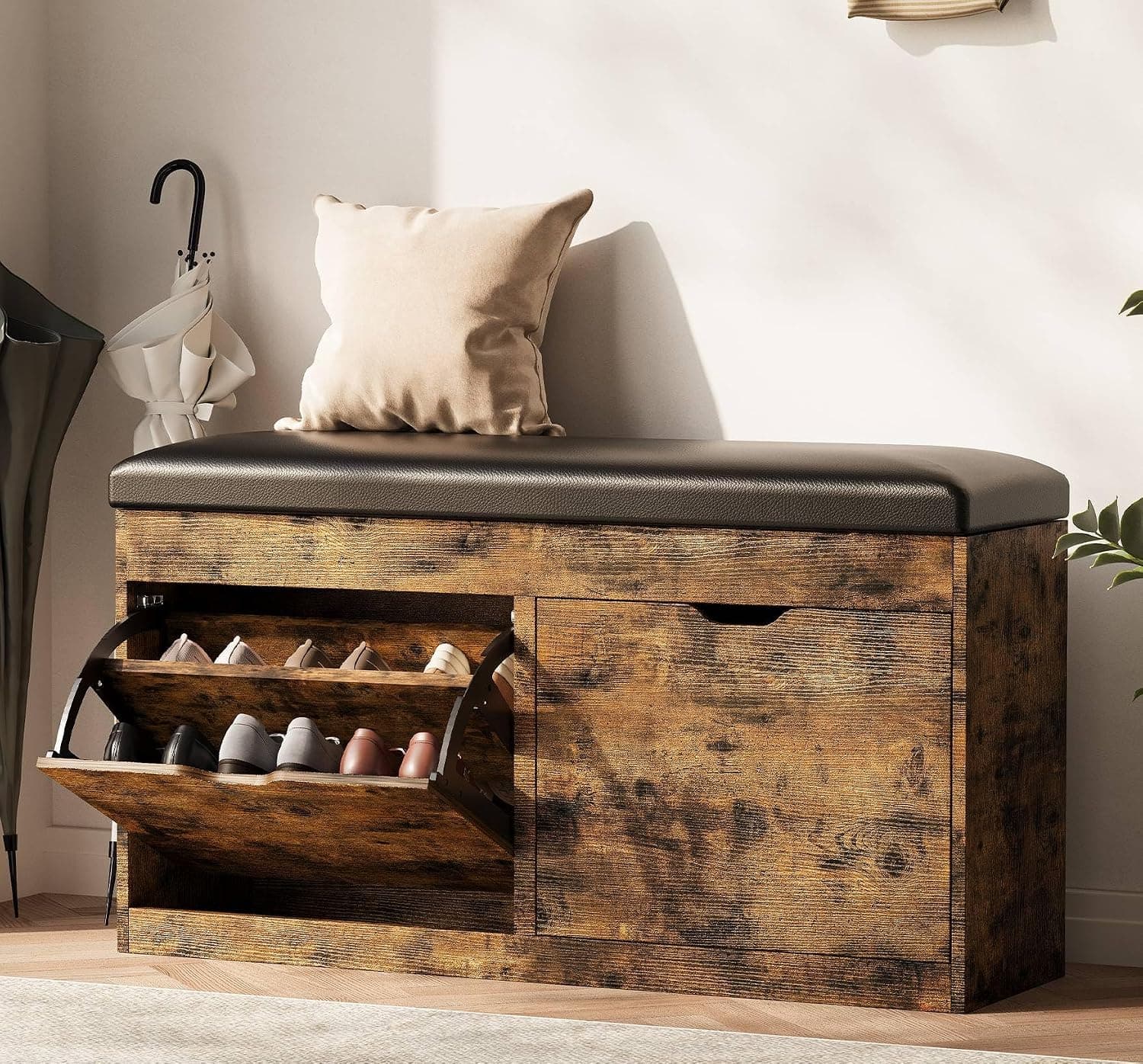 40" Shoe Storage Bench with 2 Flip Drawers