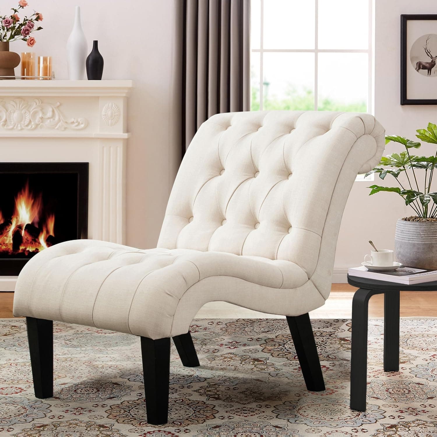 Tufted Upholstered Accent Chair with Wood Legs