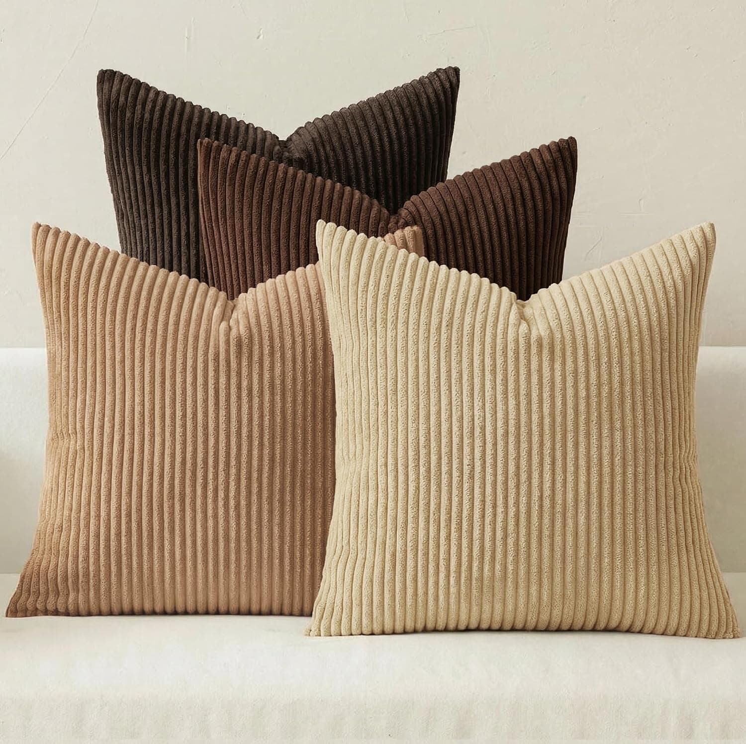 MIULEE Fall Corduroy Decorative Throw Pillow Covers, Dark Brown, 20x20, Set of 4