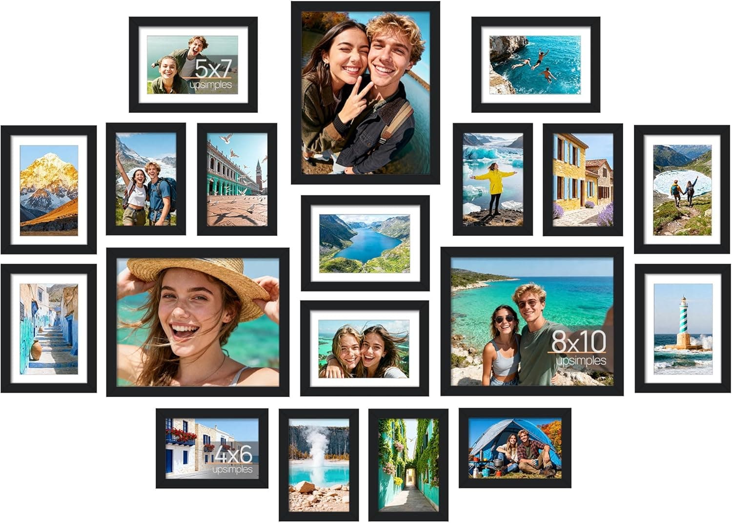 upsimples 19 Pack Picture Frames Collage Wall Decor, Multi Sizes, Black