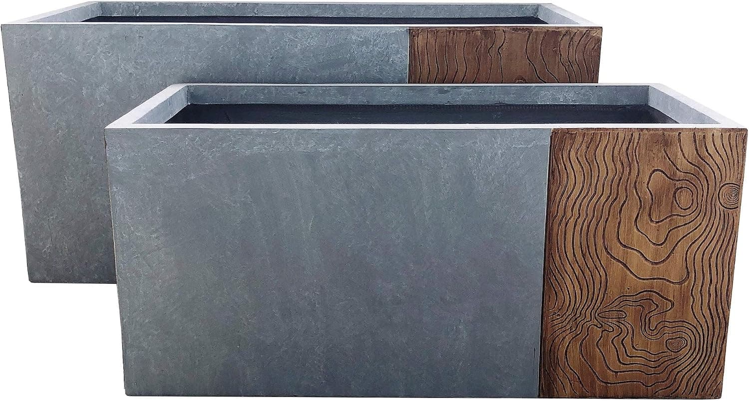 Kante Concrete Modern Rectangle Outdoor Planter Set of 2, 31" and 23" Long Lightweight Planter Pot for Patio, Garden, Backyard