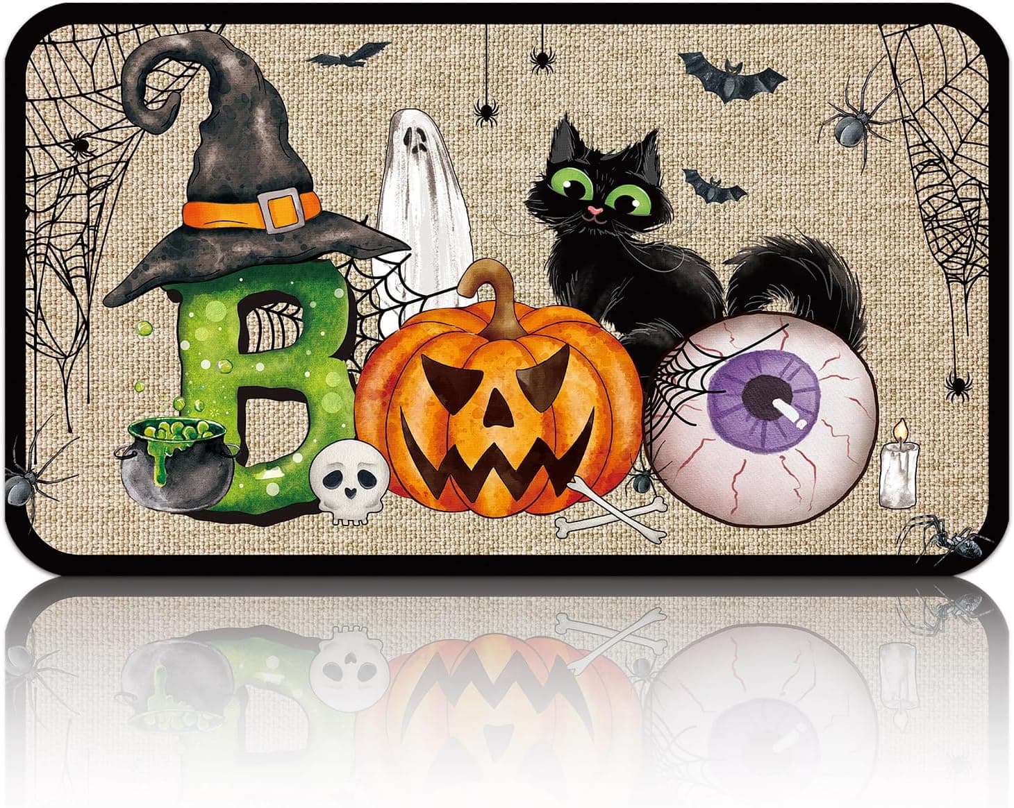 Ceenna Halloween Trick or Treat Door Mat with Cat Pumpkin Design
