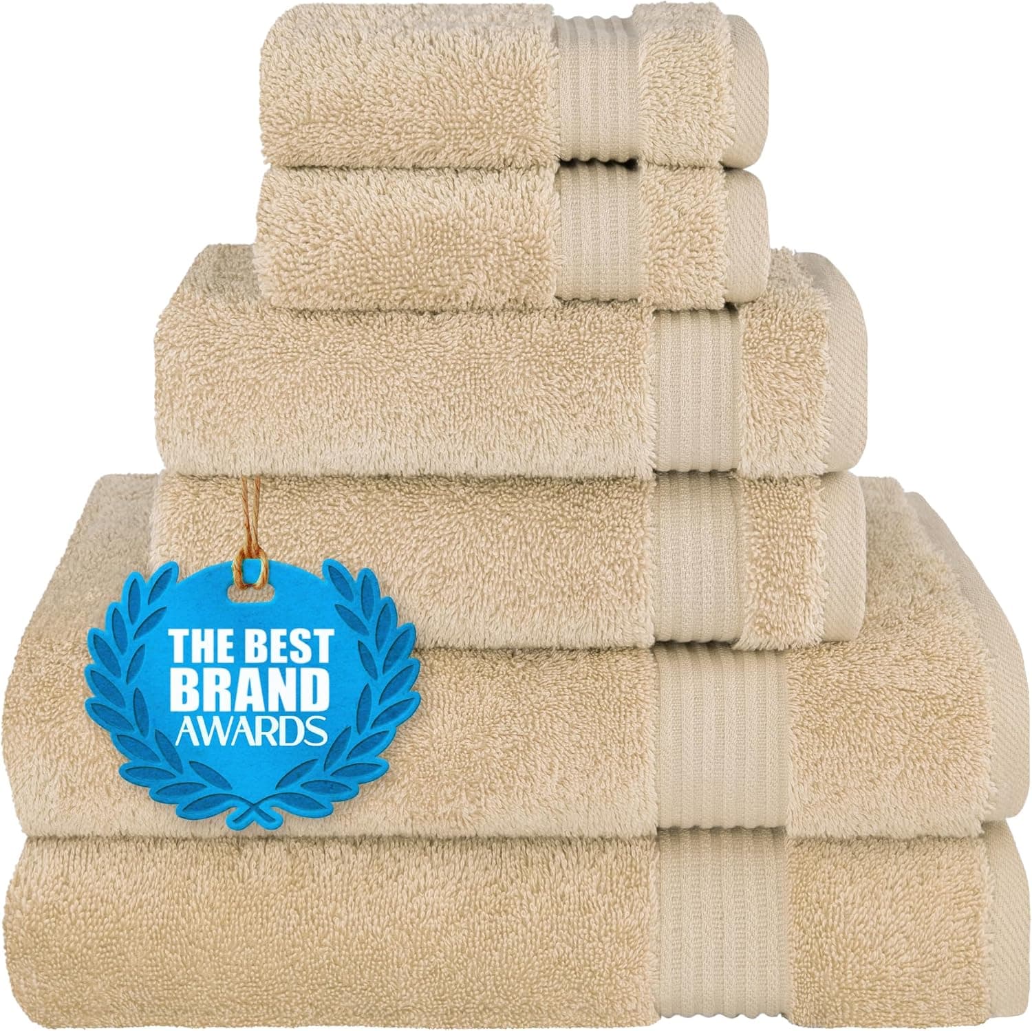 Cotton Paradise 100% Cotton Turkish Towel Set, Soft Absorbent Quick Dry, 6 Piece, Beige