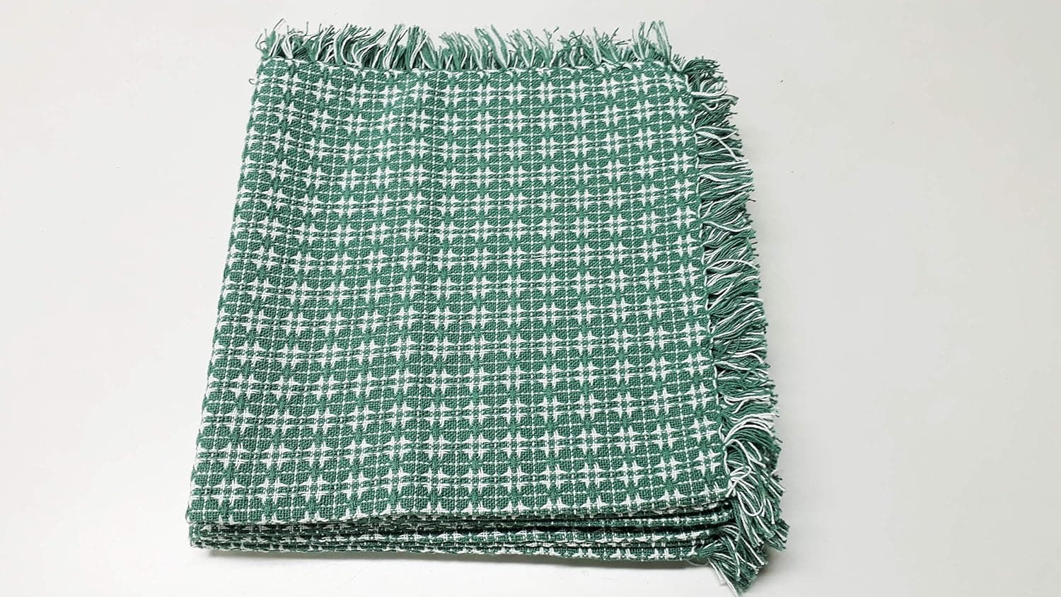 The Season Thread Table Runner, Bottle Green Woven Fringed, 100% Cotton, Size 14x72 Inch