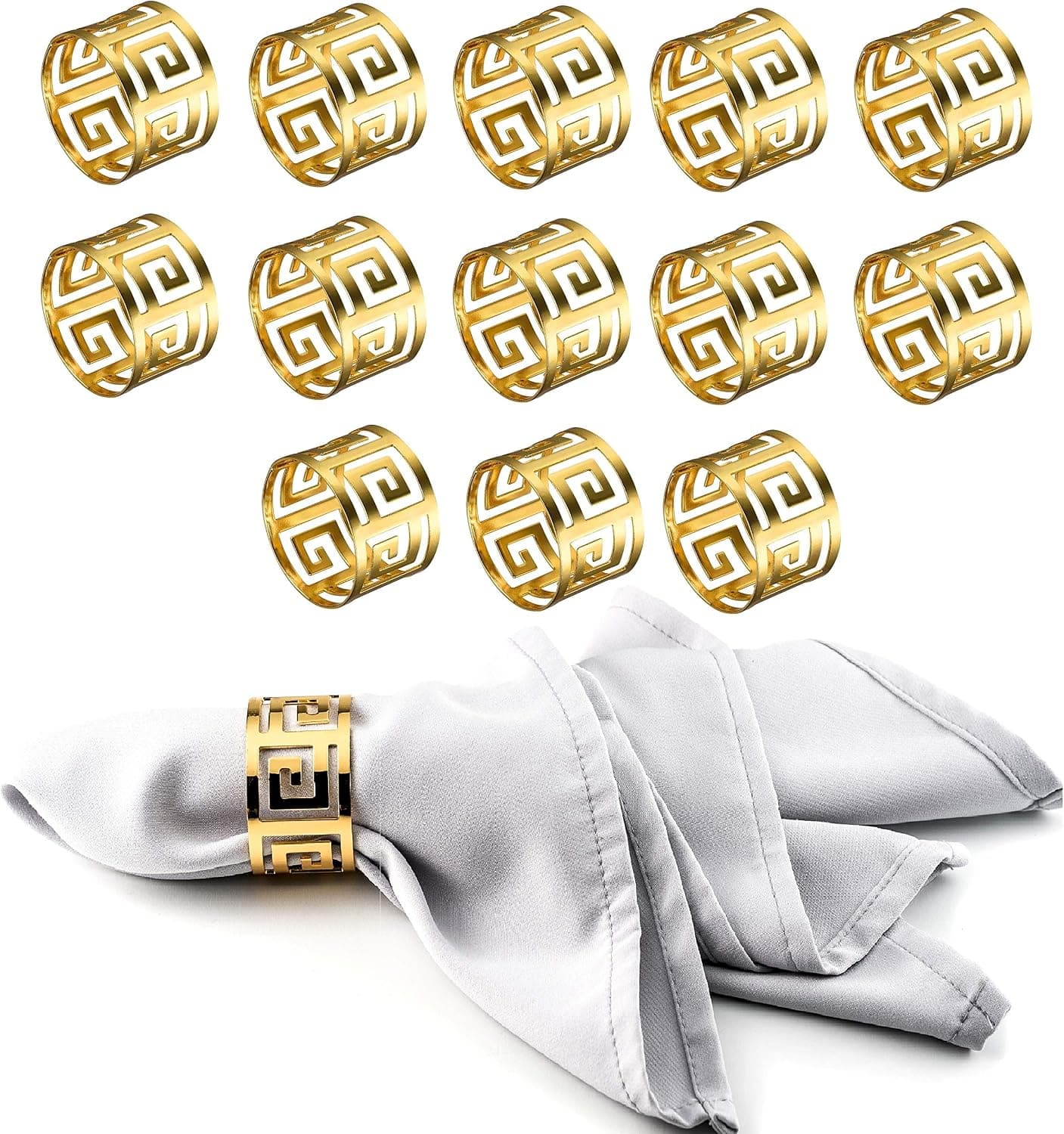 Napkin Rings Set of 14 - Farmhouse Napkin Holder Rings for Dining Table Parties Family Gatherings - Holiday Napkin Rings Wedding Reception Christmas Thanksgiving - Metal Napkin Rings for Cloth Napkins