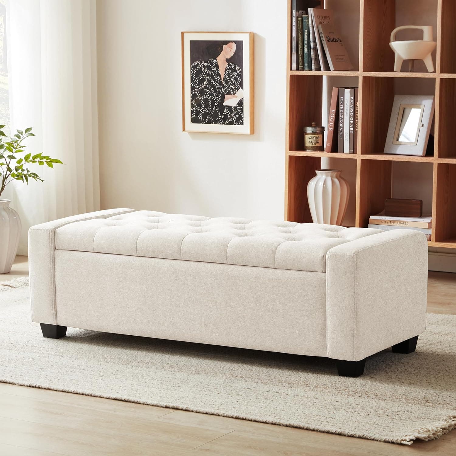 48" Ottoman with Storage, Upholstered Entryway Bench