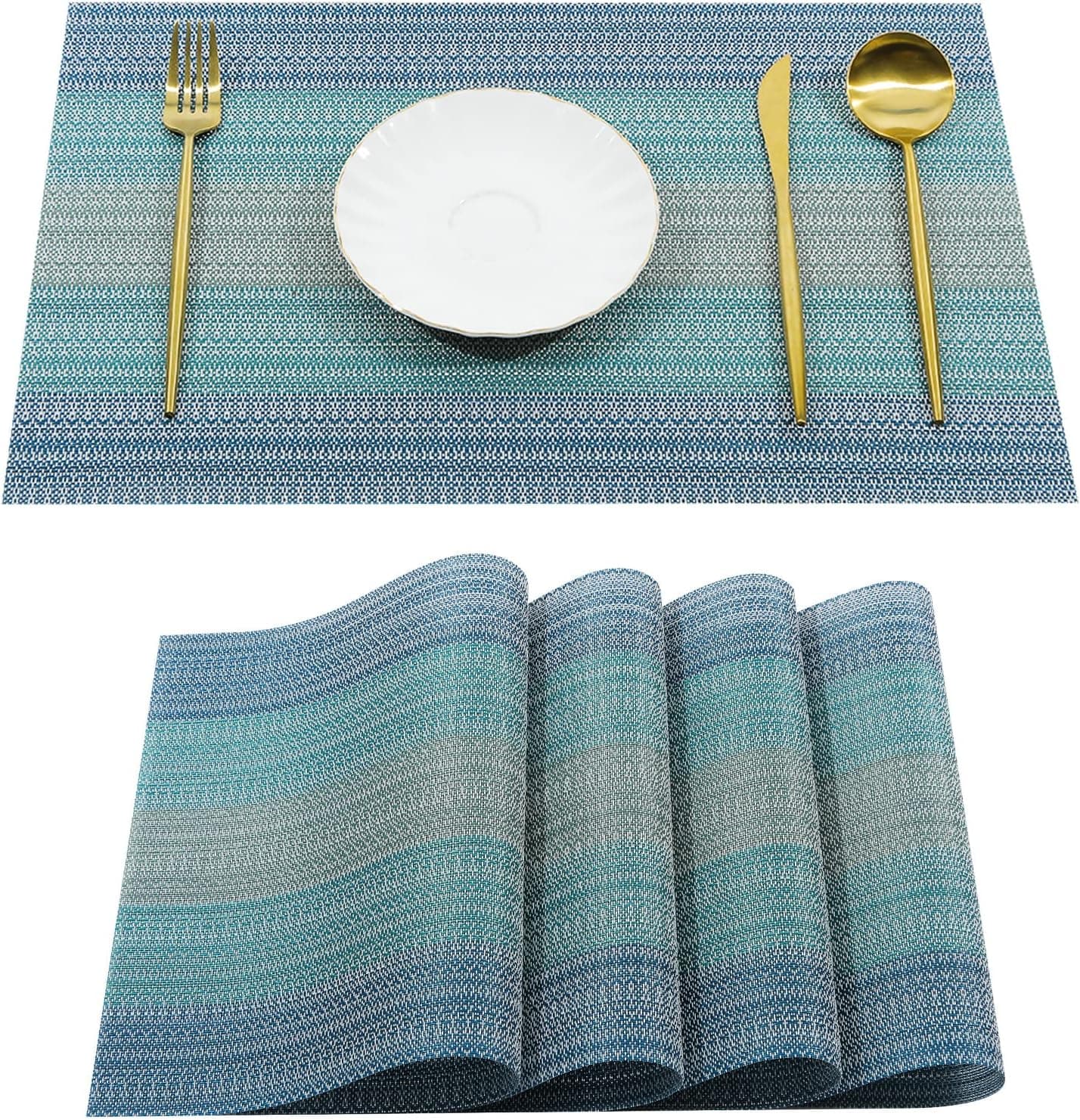 Pauwer Placemats Set of 4 Woven Placemats for Dining Table Indoor Outdoor Table Mats Heat Resistant Washable Vinyl Placemats for Kids, Red