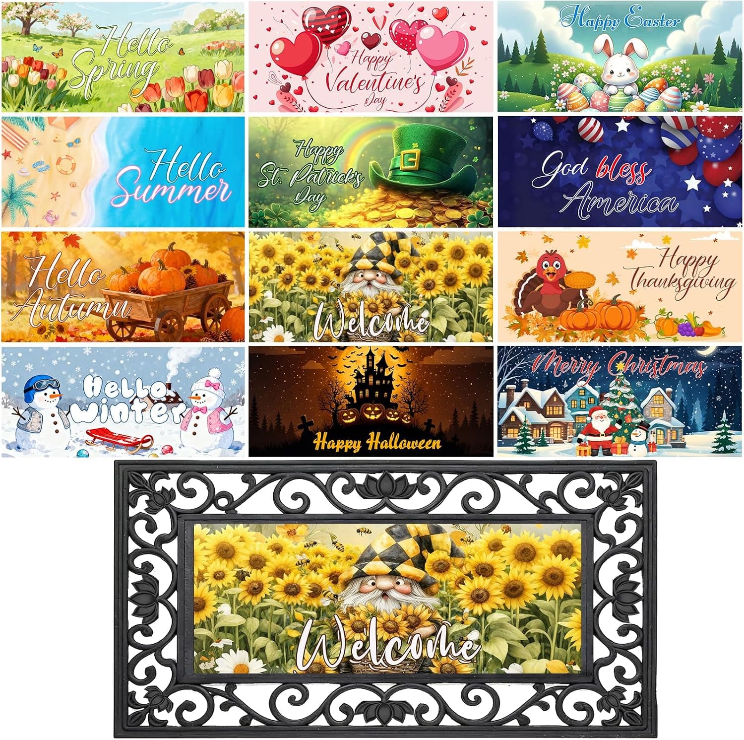 12PCS Interchangeable Doormat Inserts Seasonal Welcome Mats for Every Holiday