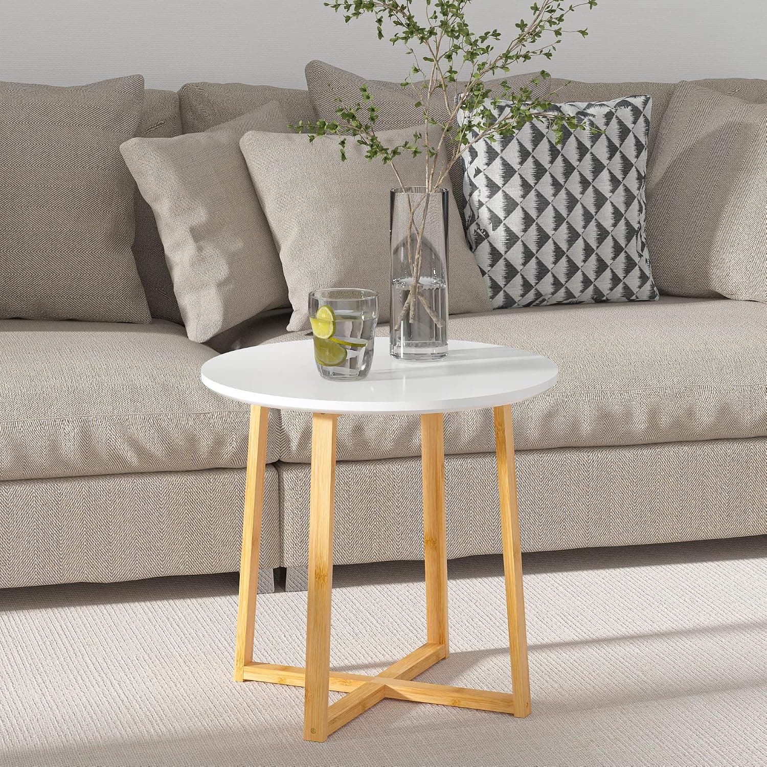 Round Side Table with Sturdy Bamboo Legs