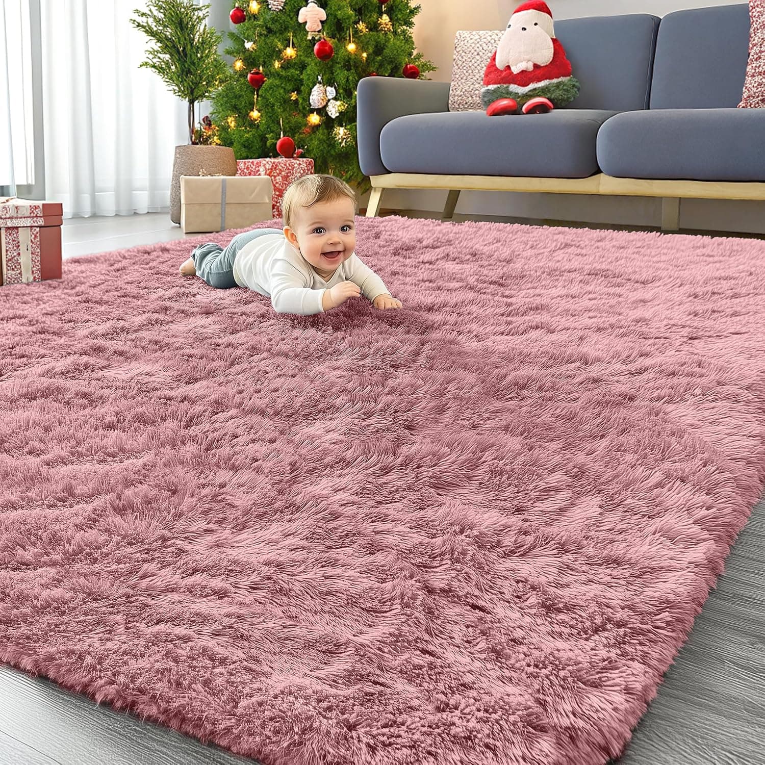 OLANLY 8x10 Machine Washable Large Area Rug, Pale Pink