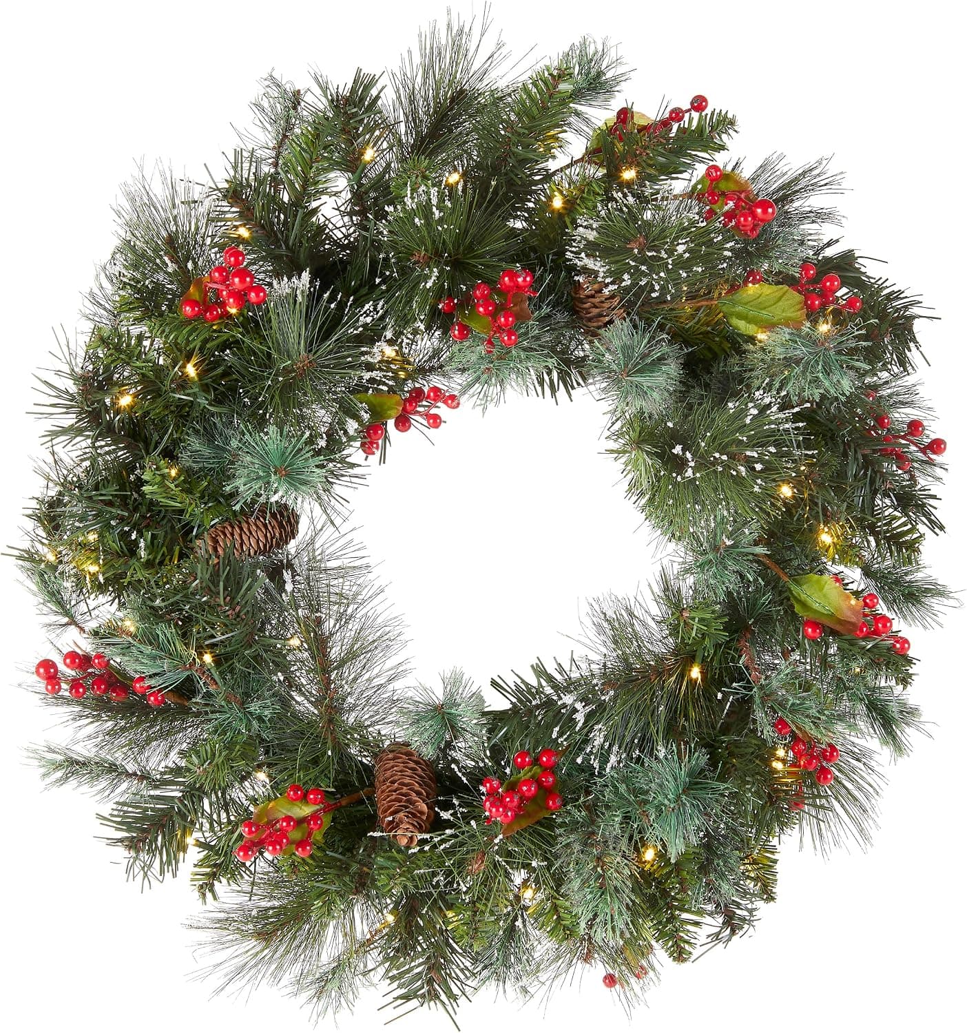 National Tree Company 24 in Pre-Lit Wintry Pine Flocked Artificial Christmas Wreath